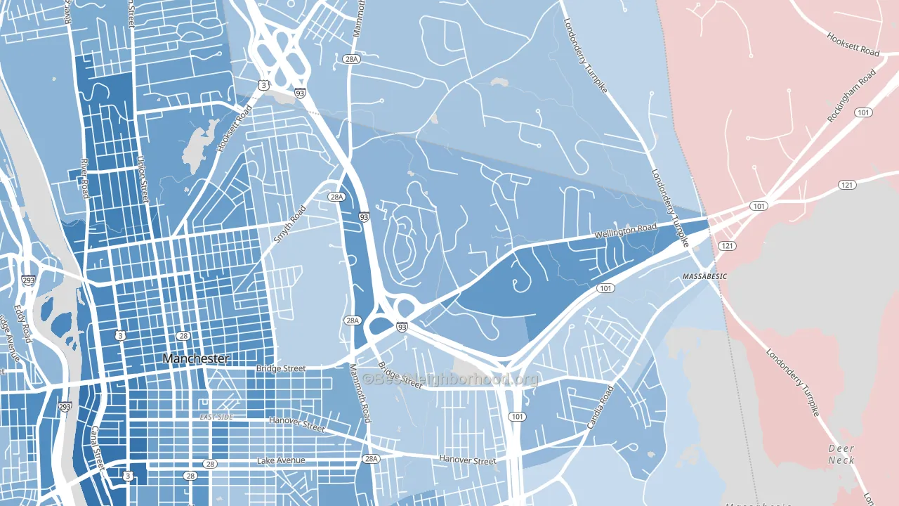 Wellington, Manchester, NH block-group political-lean map