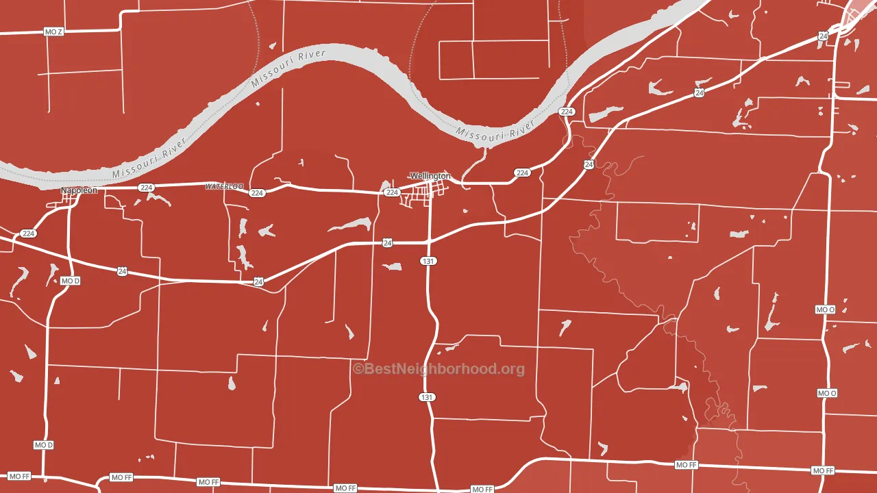Wellington, MO block-group political-lean map