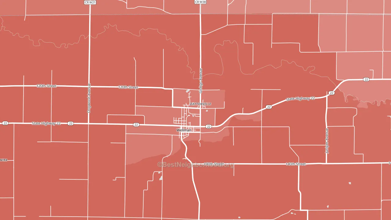 Wellman, IA block-group political-lean map