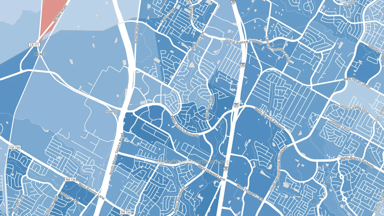 Wells Branch, TX block-group political-lean map