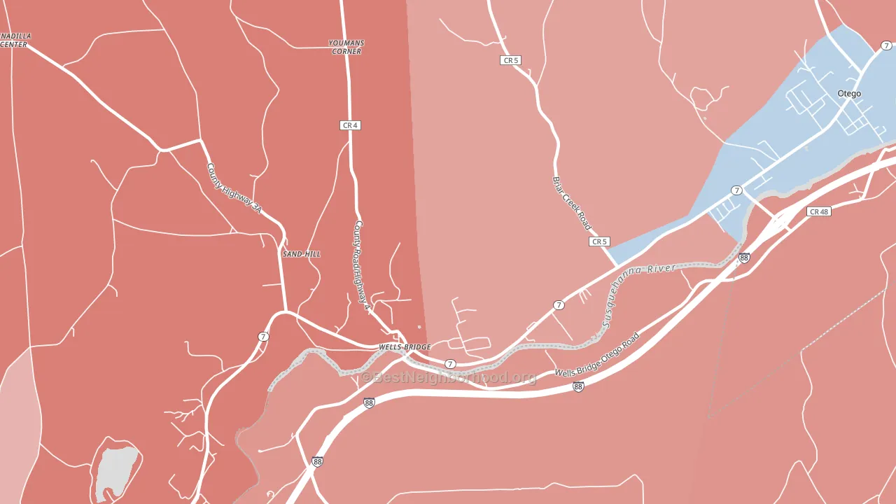 Wells Bridge, NY block-group political-lean map