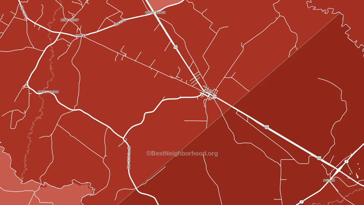 Wells, TX block-group political-lean map
