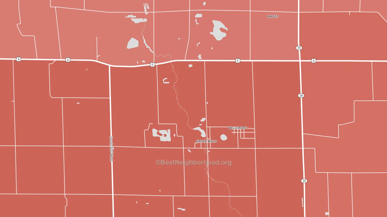 Wellsboro, IN block-group political-lean map