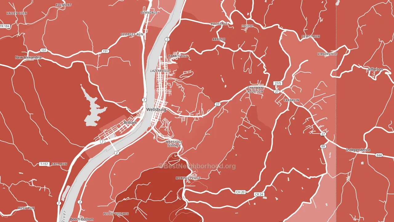 Wellsburg, WV block-group political-lean map