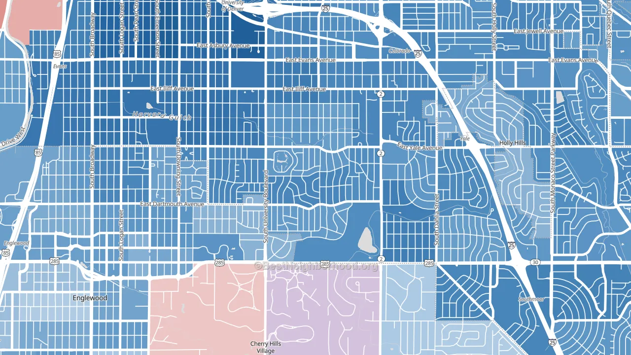 Wellshire, Denver, CO block-group political-lean map