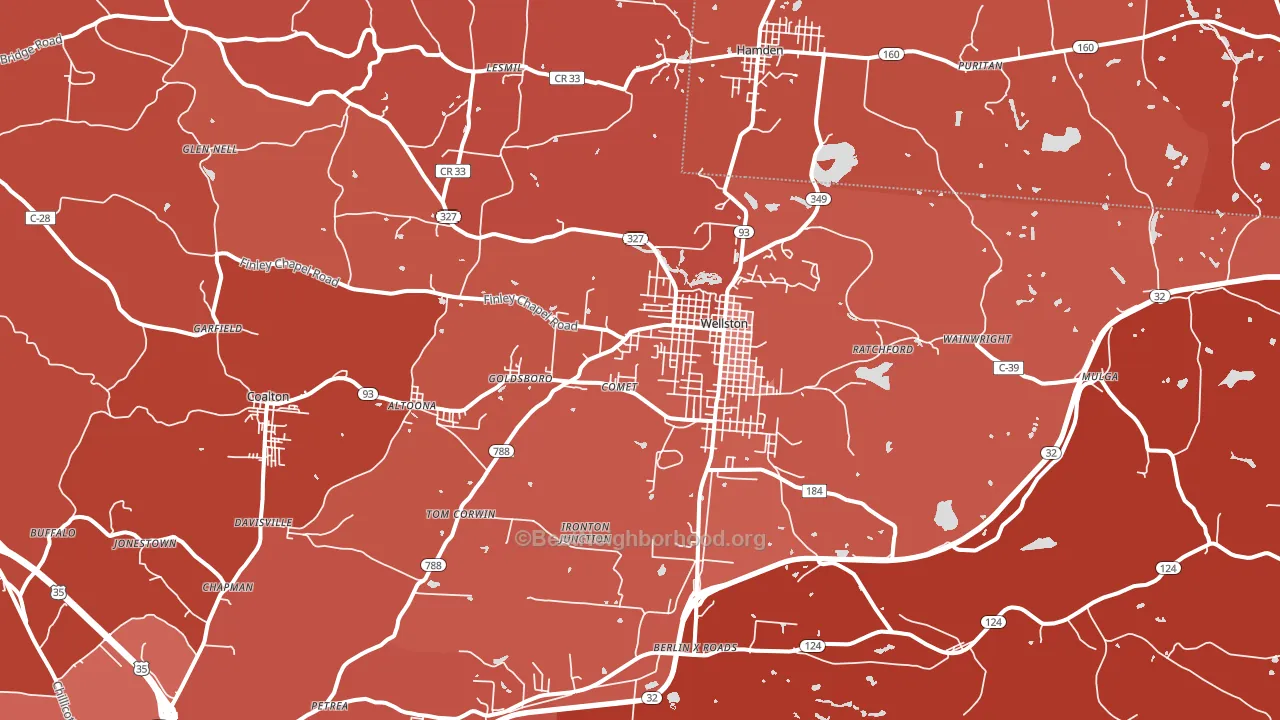 Wellston, OH block-group political-lean map