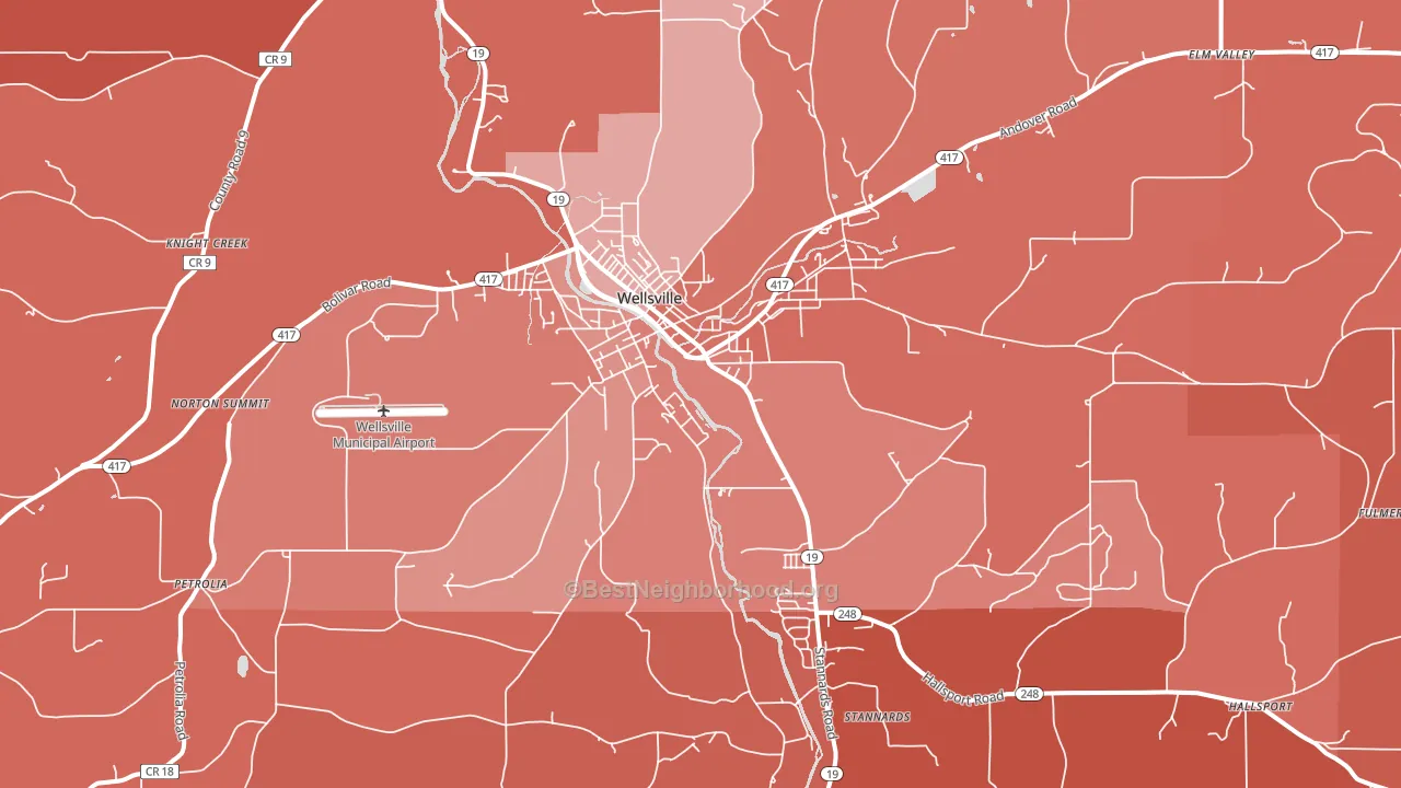 Wellsville, NY block-group political-lean map