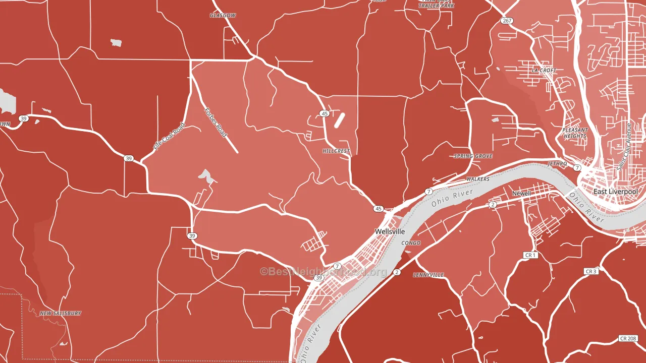 Wellsville, OH block-group political-lean map