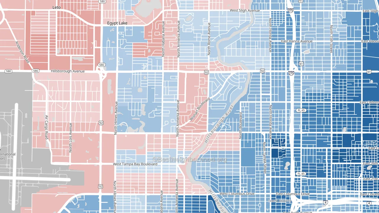 Wellswood, Tampa, FL block-group political-lean map