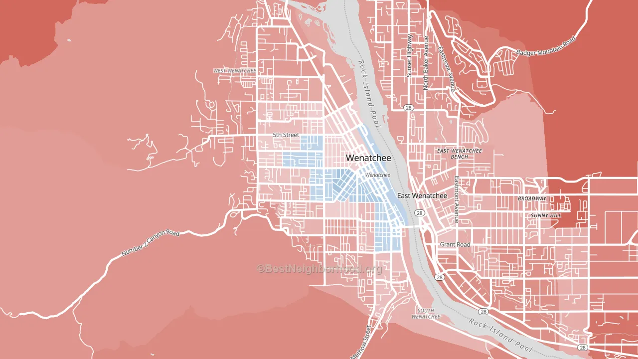 Wenatchee, WA block-group political-lean map