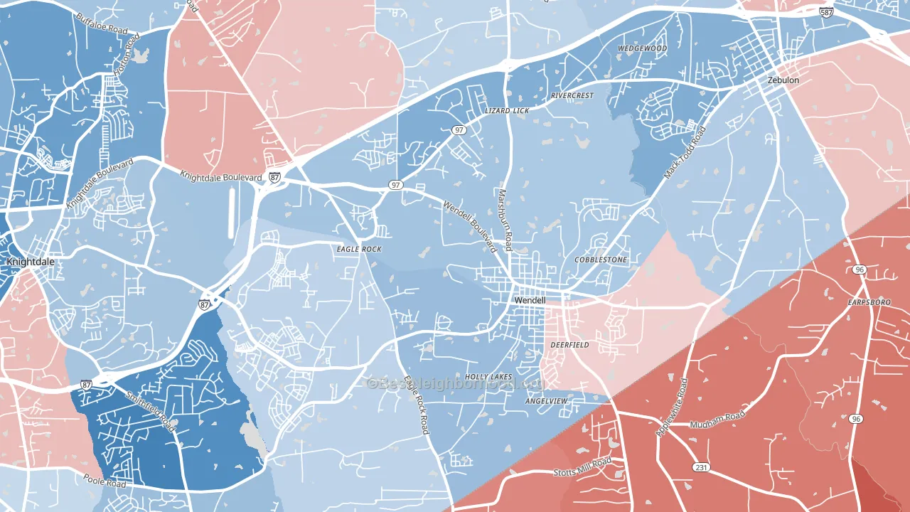 Wendell, NC block-group political-lean map