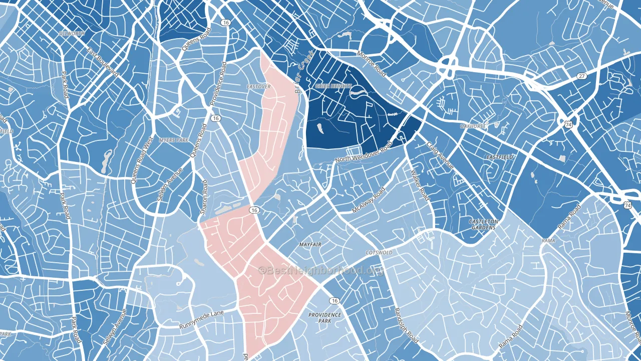 Wendover-Sedgewood, Charlotte, NC block-group political-lean map