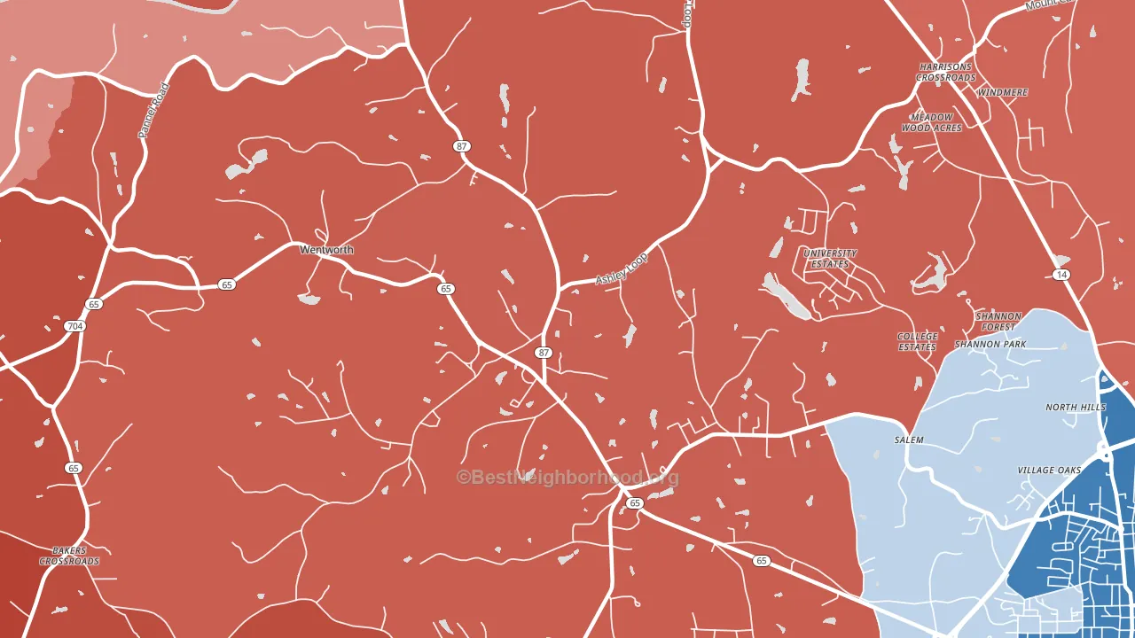 Wentworth, NC block-group political-lean map