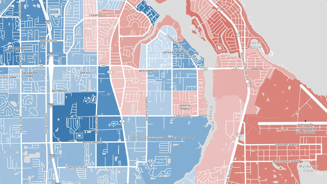 Wesconnett, Jacksonville, FL block-group political-lean map