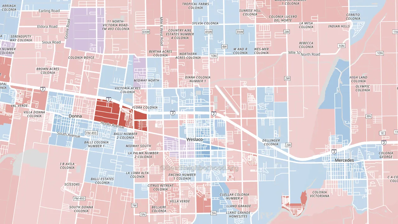 Weslaco, TX block-group political-lean map