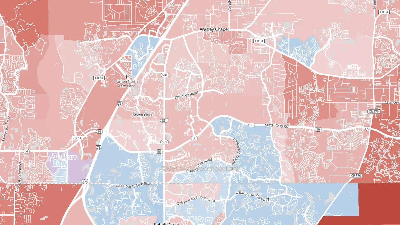 Wesley Chapel, FL block-group political-lean map
