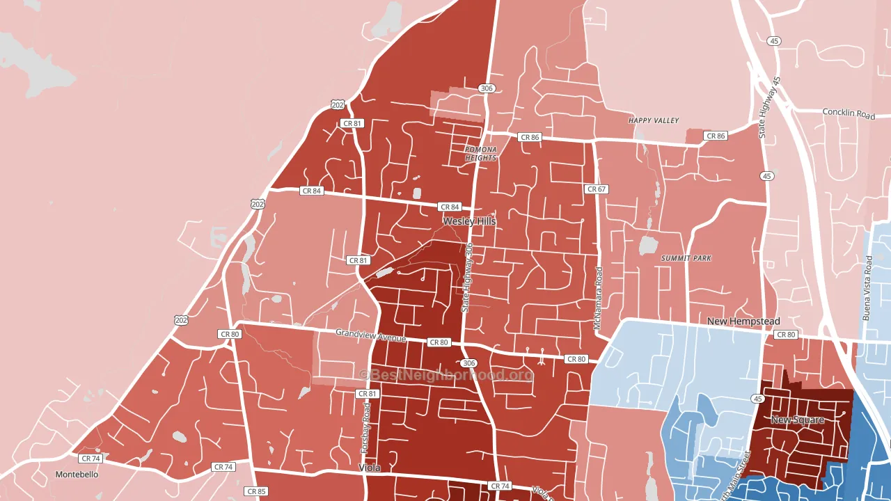 Wesley Hills, NY block-group political-lean map