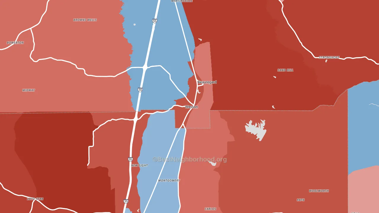 Wesson, MS block-group political-lean map