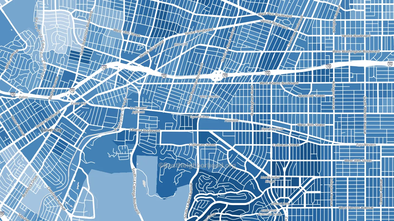 West Adams, Los Angeles, CA block-group political-lean map
