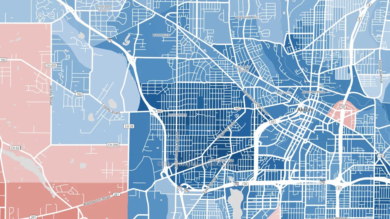 West Akron, Akron, OH block-group political-lean map