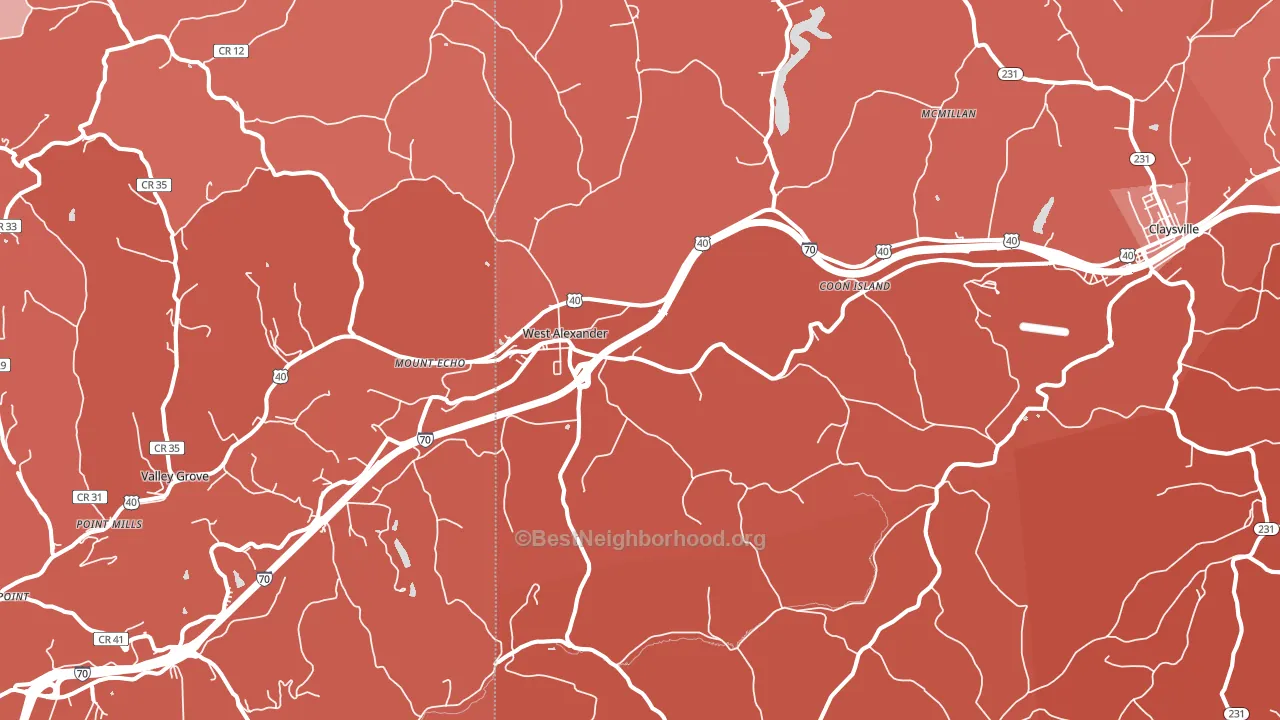 West Alexander, PA block-group political-lean map