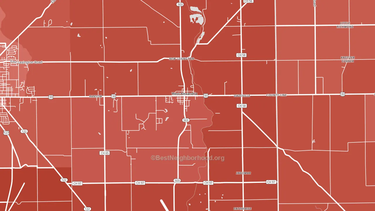West Alexandria, OH block-group political-lean map