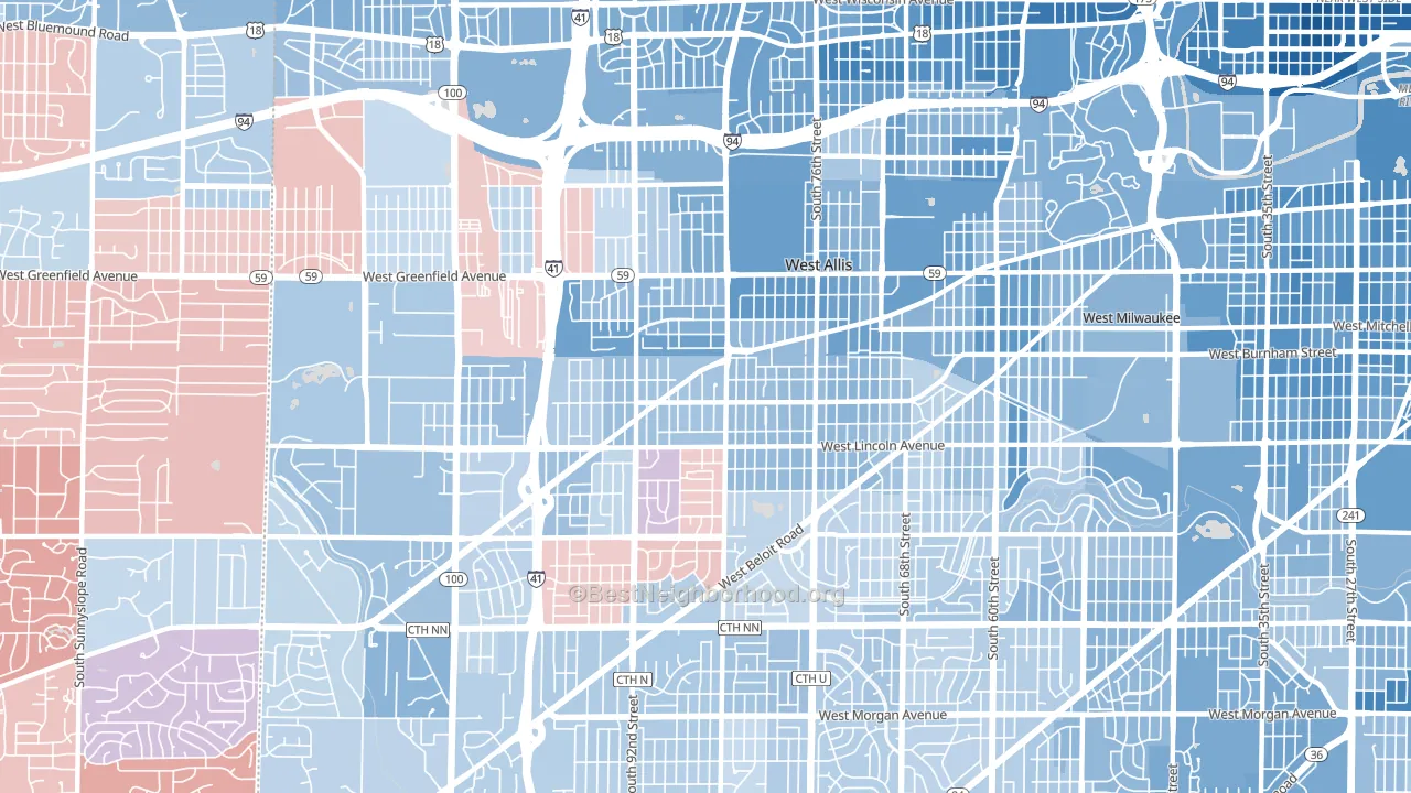 West Allis, WI block-group political-lean map