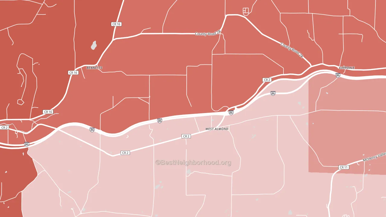 West Almond, NY block-group political-lean map