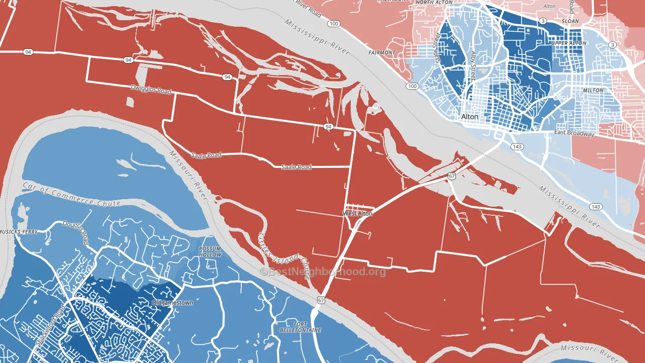 West Alton, MO block-group political-lean map