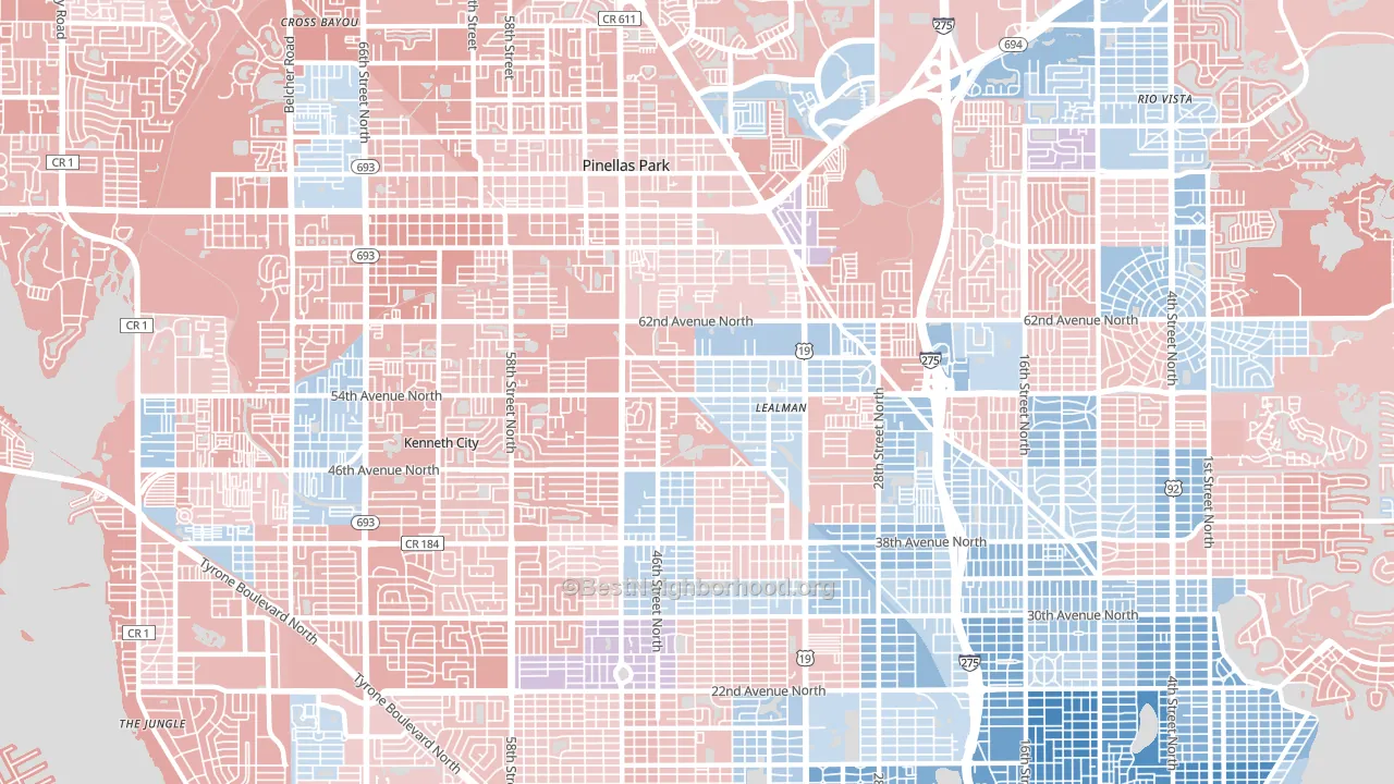 West and East Lealman, Lealman, FL block-group political-lean map