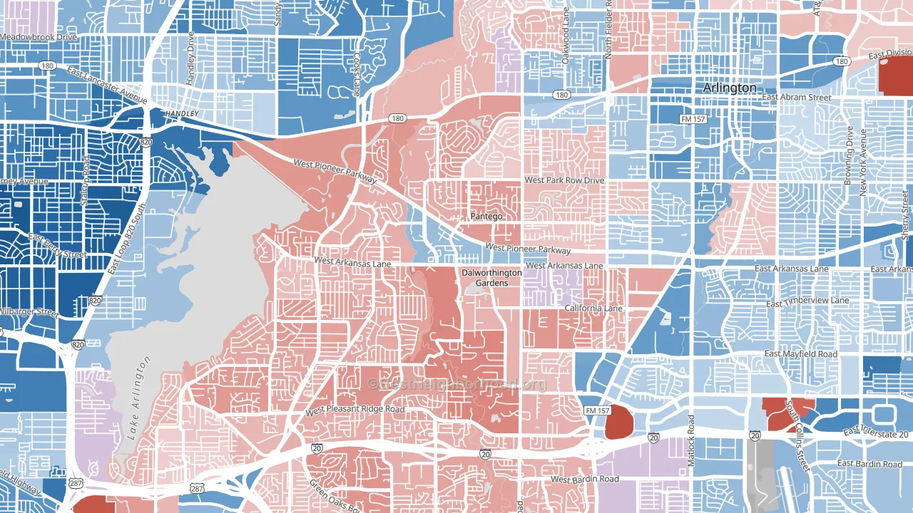 West, Arlington, TX block-group political-lean map