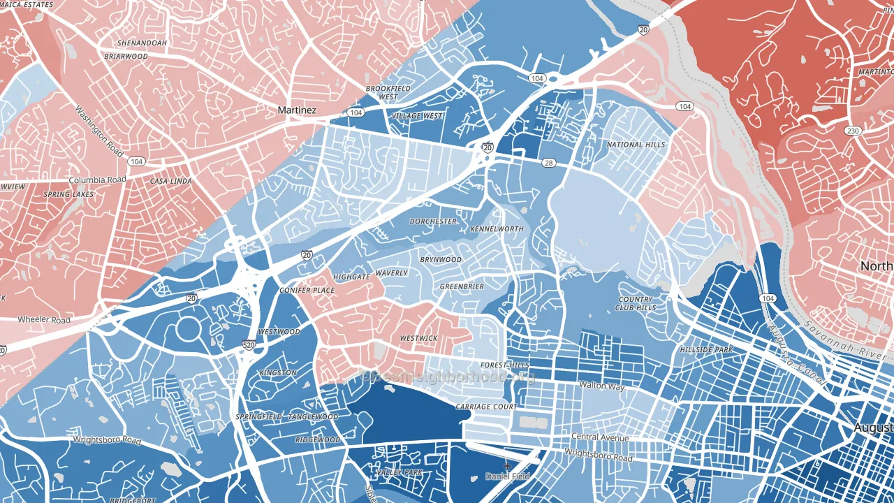 West Augusta, Augusta, GA block-group political-lean map