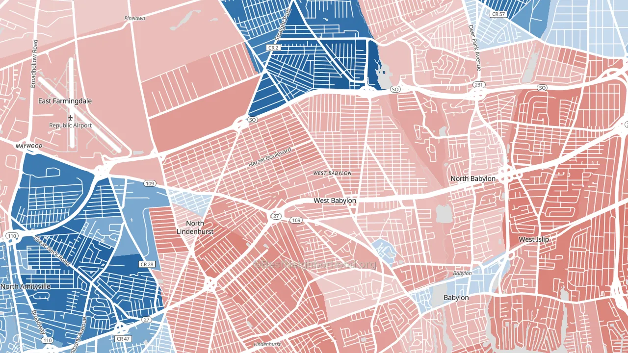 West Babylon, NY block-group political-lean map