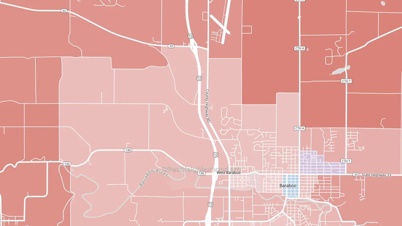 West Baraboo, WI block-group political-lean map