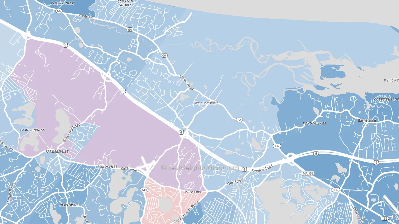 West Barnstable, MA block-group political-lean map