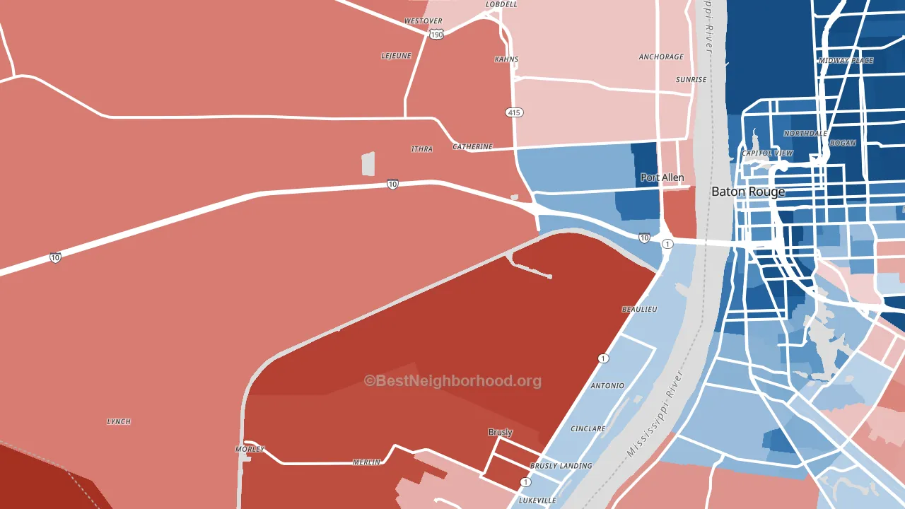 West Baton Rouge Parish, LA block-group political-lean map