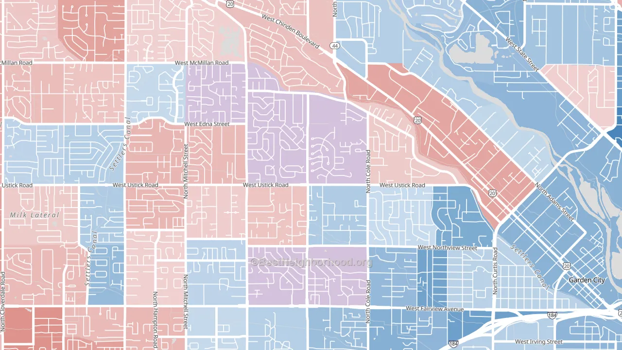 West Bench, Boise, ID block-group political-lean map