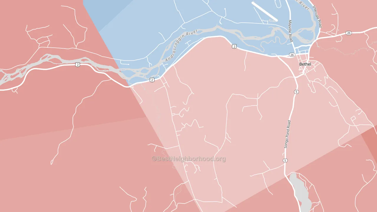 West Bethel, ME block-group political-lean map
