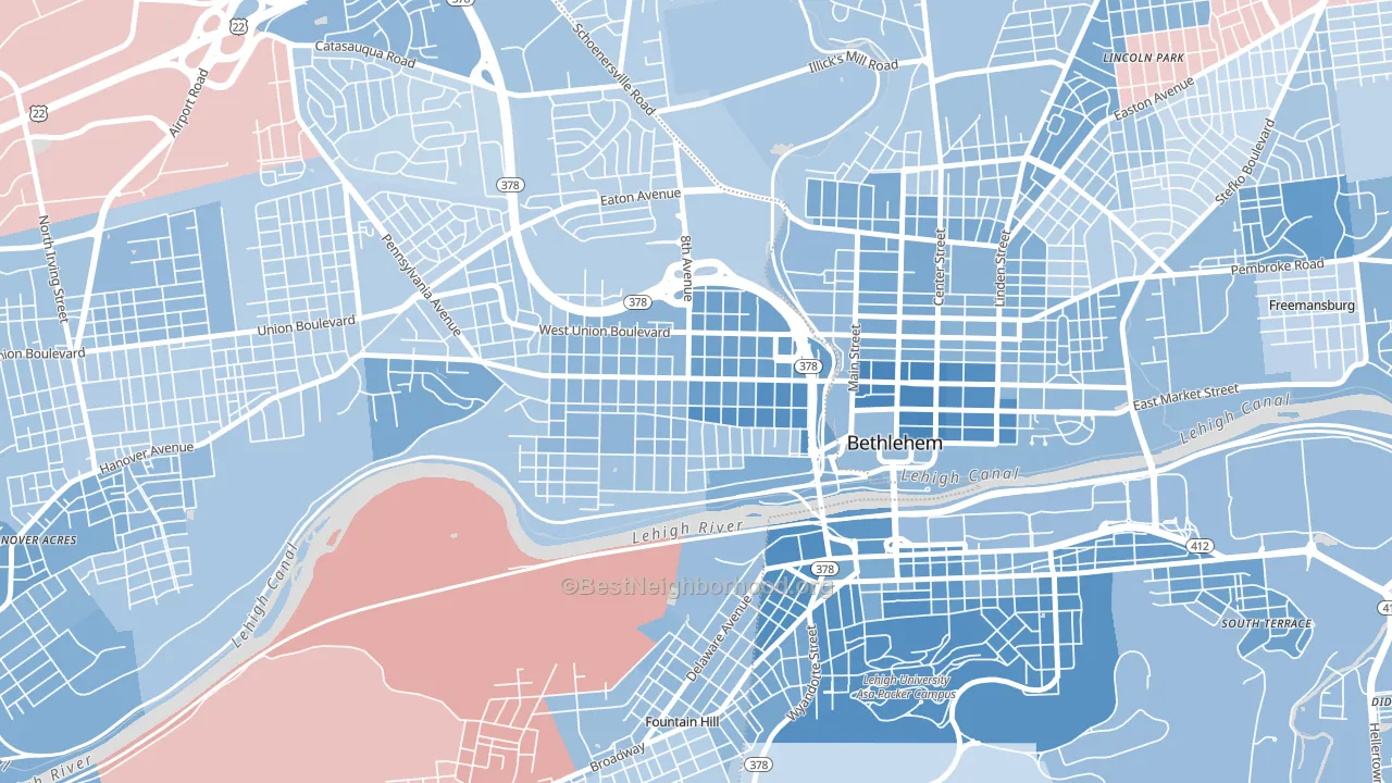 West Bethlehem, Bethlehem, PA block-group political-lean map