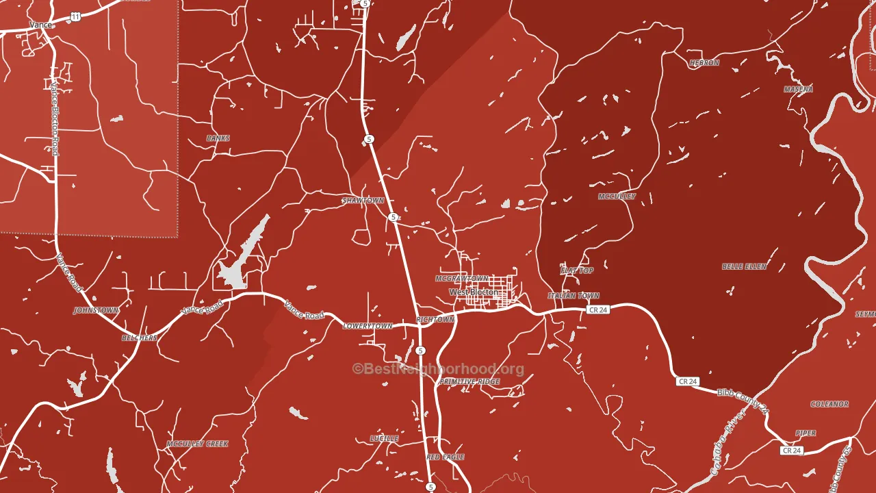 West Blocton, AL block-group political-lean map