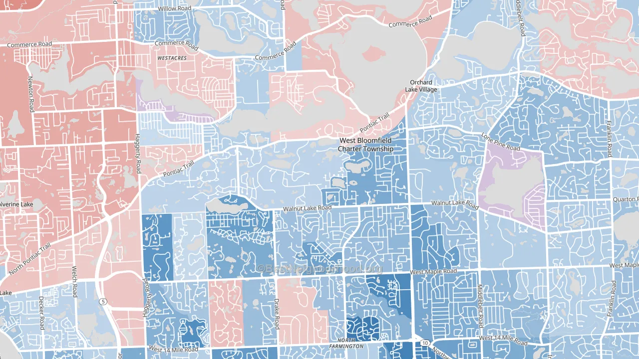 West Bloomfield, MI block-group political-lean map