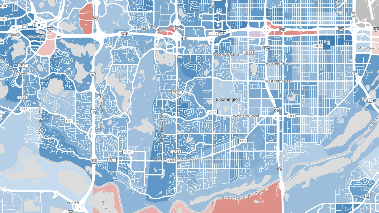 West Bloomington, Bloomington, MN block-group political-lean map