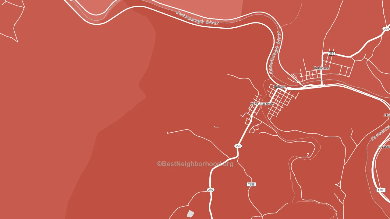 West Bolivar, PA block-group political-lean map