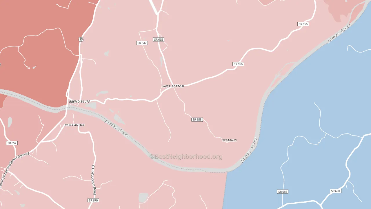 West Bottom, VA block-group political-lean map