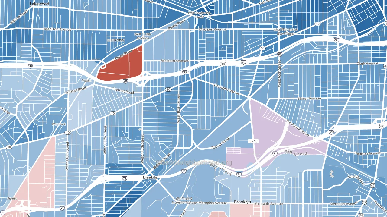 West Boulevard, Cleveland, OH block-group political-lean map