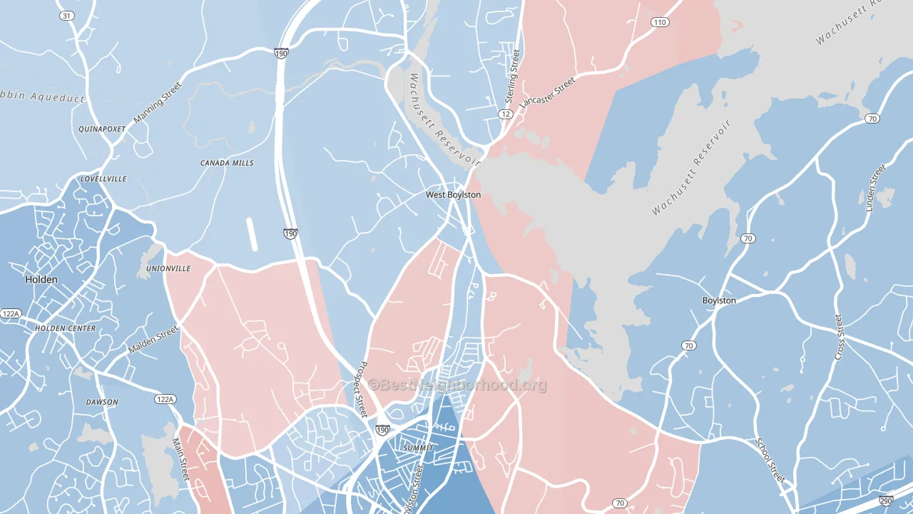 West Boylston, MA block-group political-lean map