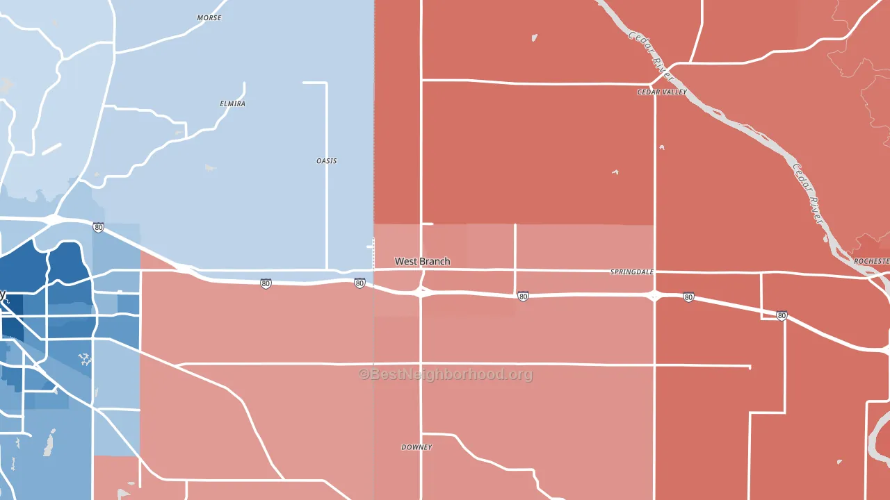 West Branch, IA block-group political-lean map