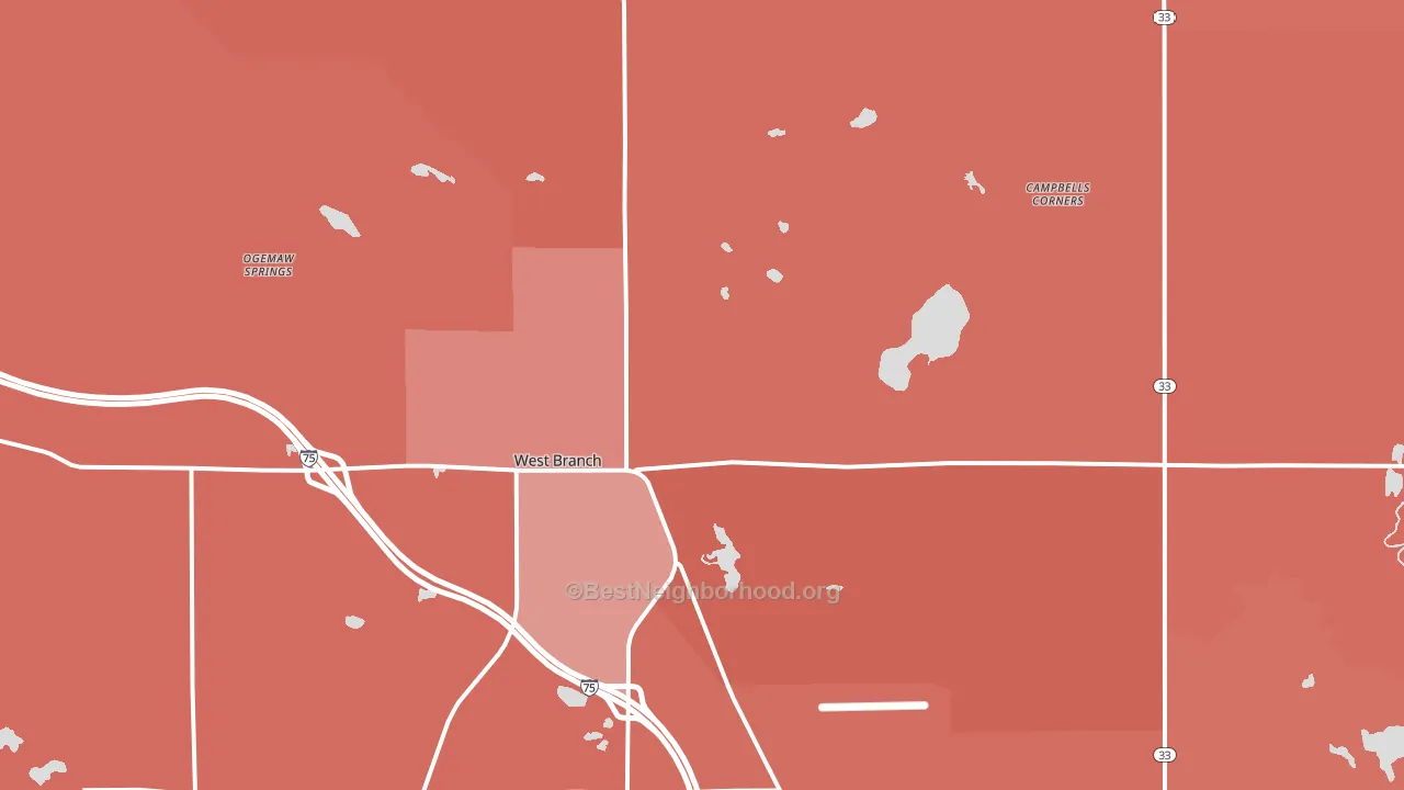 West Branch, MI block-group political-lean map