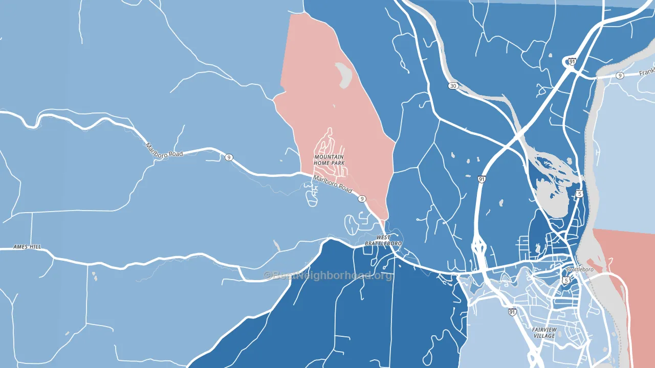 West Brattleboro, VT block-group political-lean map