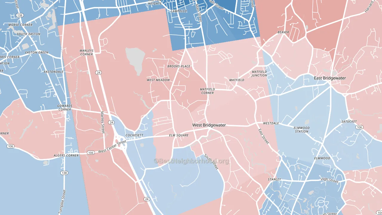 West Bridgewater, MA block-group political-lean map